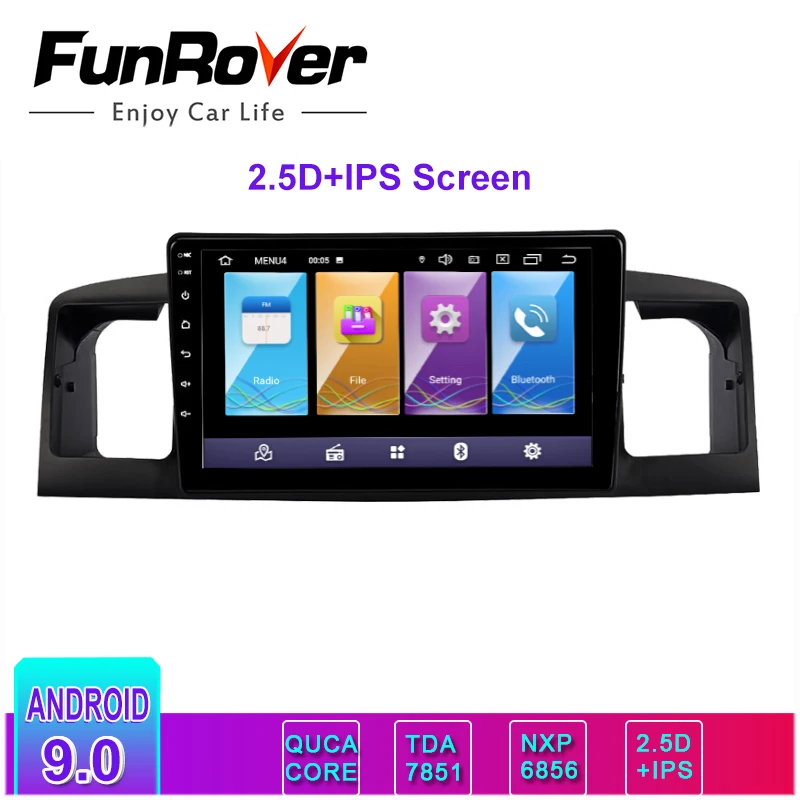 Flash Deal FUNROVER 2.5D+IPS Android 9.0 2 din car radio gps Multimedia player For TOYOTA Corolla E120 BYD dvd navigation navi stereo RDS 0