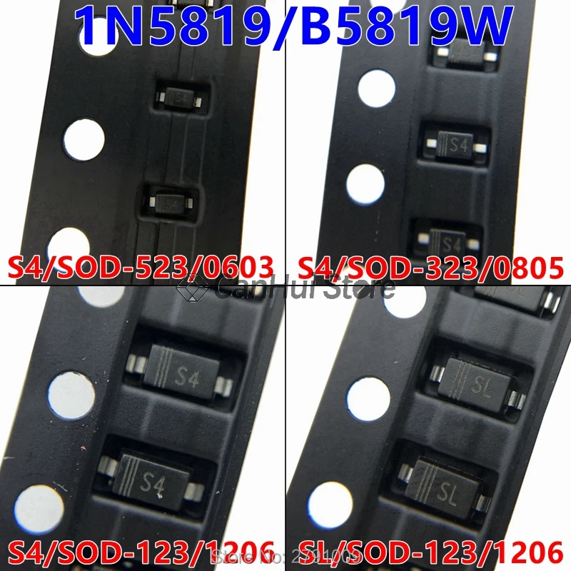 Диод Шоттки SMD 100 шт. B5819W/WS/WT S4 SL 0603/0805/1206 SOD 523/323/123 1N5819 SS14|Светодиодные чипы| |