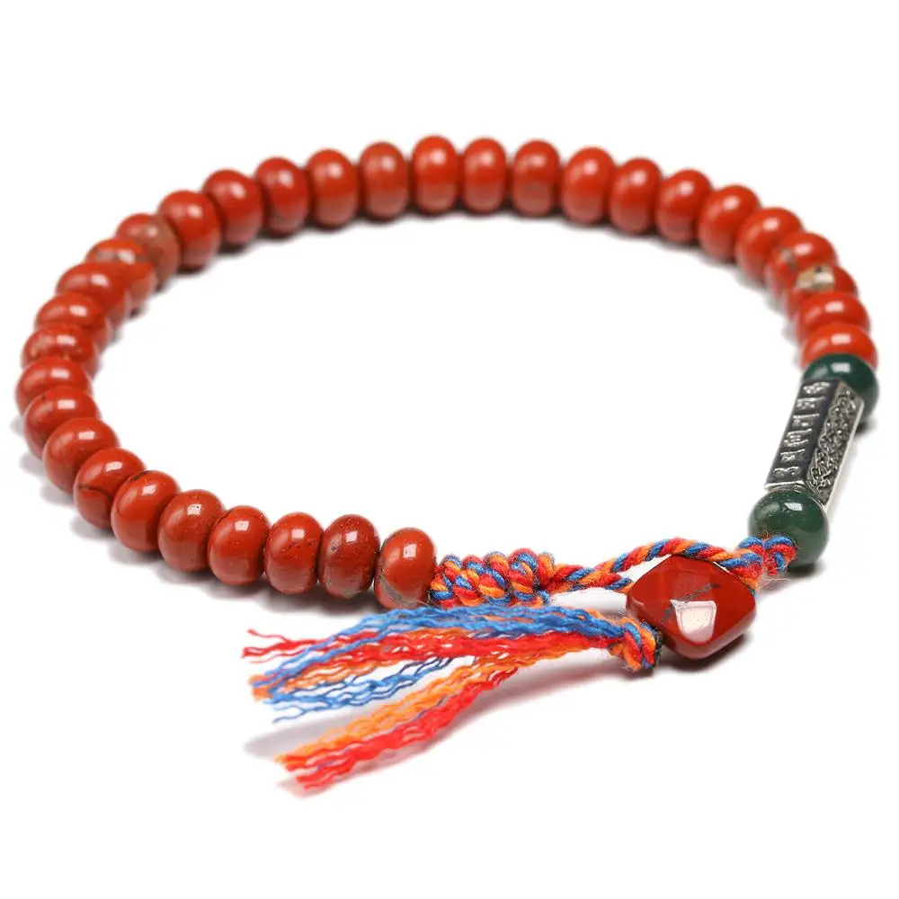 Natural Red Jasperr 6*4mm Beads Simple Bracelet Women Men Six ture words Charm Tibetan Buddhist Handmade Lucky Knots Bangle - Image 2