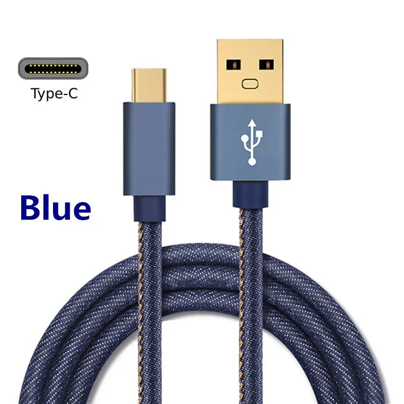 Blue Usb type C кабель для зарядного устройства usb type-C 3A Позолоченный разъем Плетеный провод USB C кабель для samsung MacBook/Xiaomi 4C/Letv/Oneplus - Color: Blue
