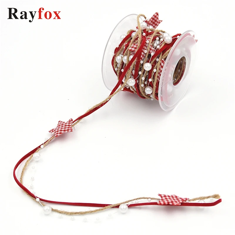 

Christmas Tree Decoration Star Red Pentagram Bead Chain Ribbon Merry Christmas Party DIY Xmas Gift Home Ornaments Happy New Year