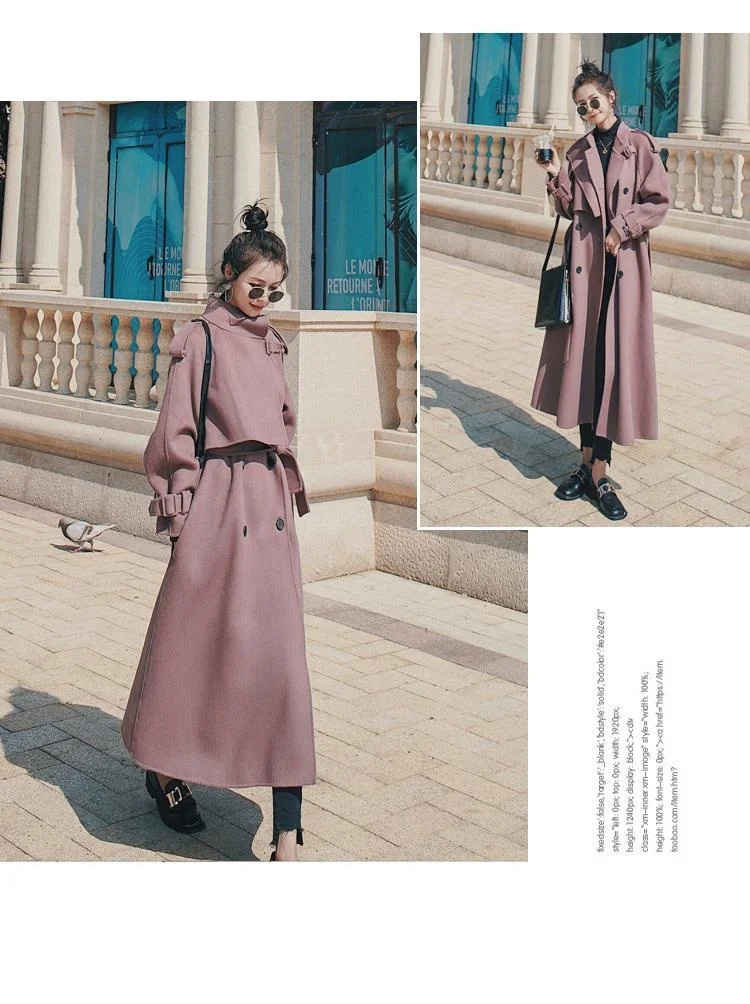 long puffer Woolen Coat Autumn Winter Korean Loose Long Windbreaker-style Thick Cashmere Cotton Jacket Pink Purple High-quality Ladies Cloak long bubble coat