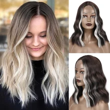 

Synthetic Wavy Hair U Part Lace Frontal Wigs For Women Shoulder Length Body Wave Wig Highlight Color Loose Wave Middle Part Wig