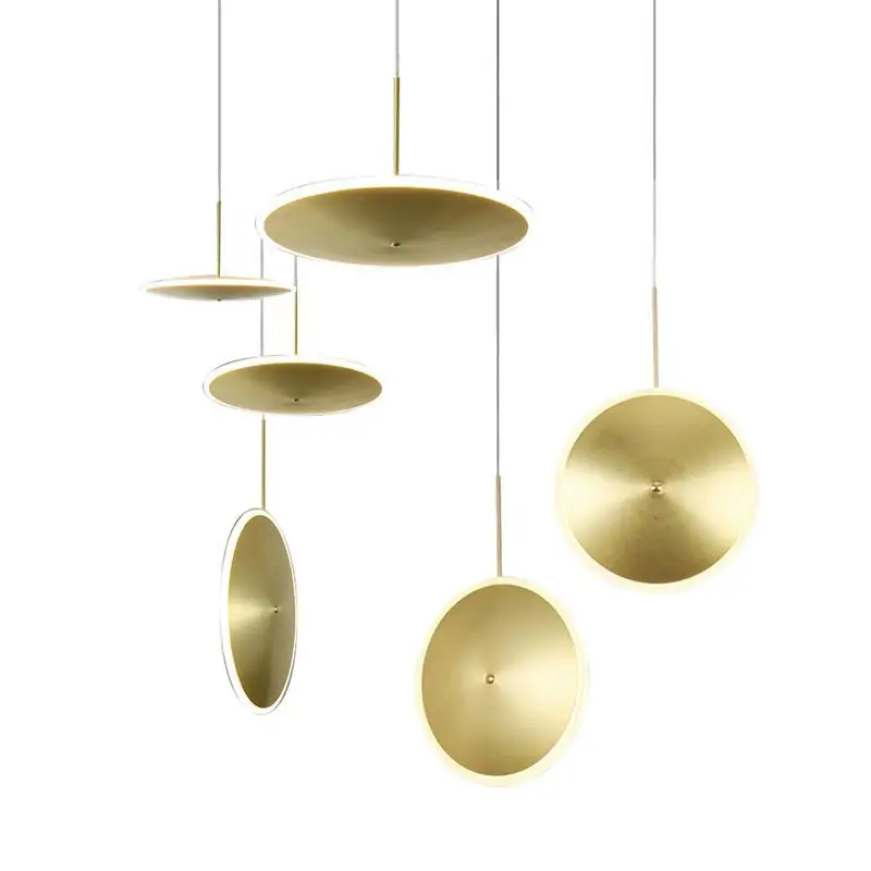 

France Luxury Golden Pendant Lights Industrial Circular Acrylic Led Bar Pendant Lamp Living Room Restaurant Hanglamp Luminaria