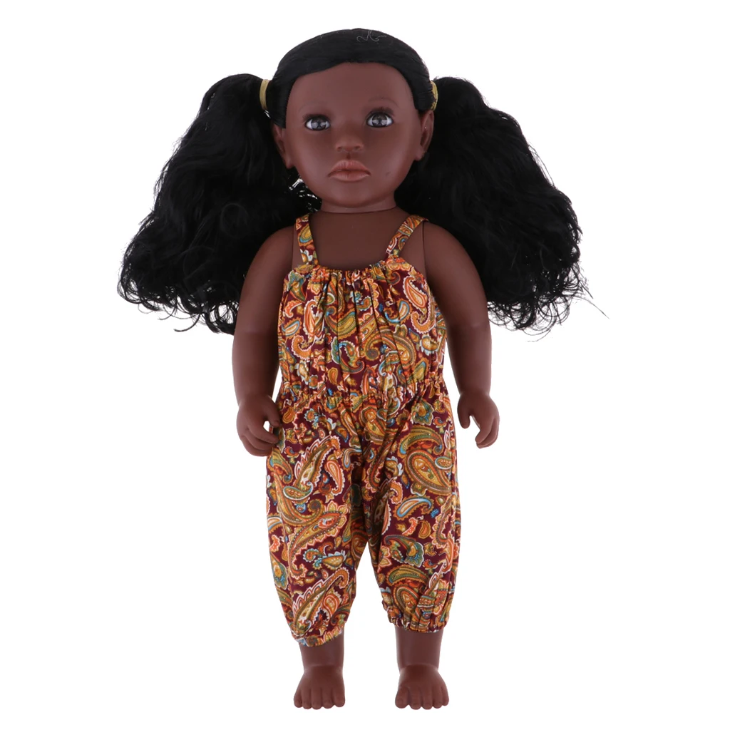 Beautiful Simulation Vinyl Baby Doll African-American Little Girl Doll With Curly Long Hair
