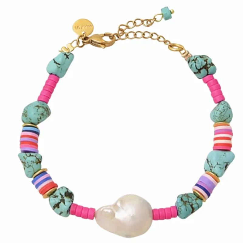 

Natural Baroque Pearl Bracelet Bohemian Style Rose Red Sapphire Women Bracelet Fashion Glamour Jewelry 2019 New Wholesale Bracel