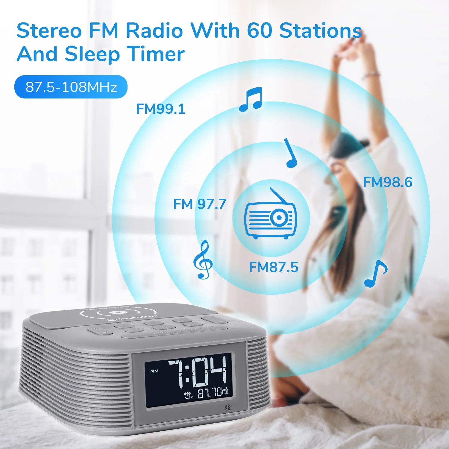 InstaBox Dawnlight D10 беспроводной зарядный Будильник 10 Вт FM радио с двойным Bluetooth