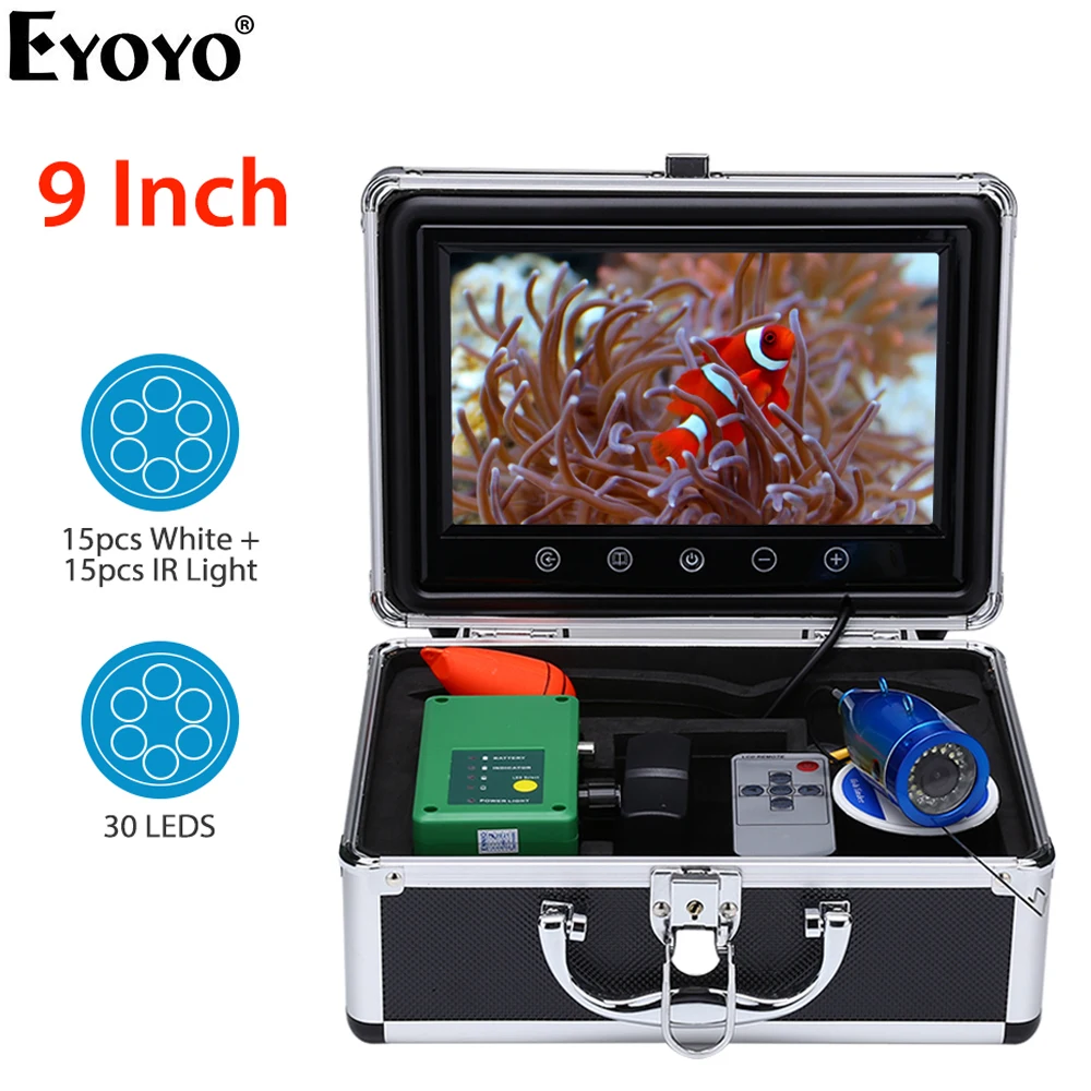 

Eyoyo EF09 9"in HD 1000TVL Underwater Fish Finder Fishing Video Camera Waterproof IP68 15pcs White LED Infrared Lamp For Ice/Sea