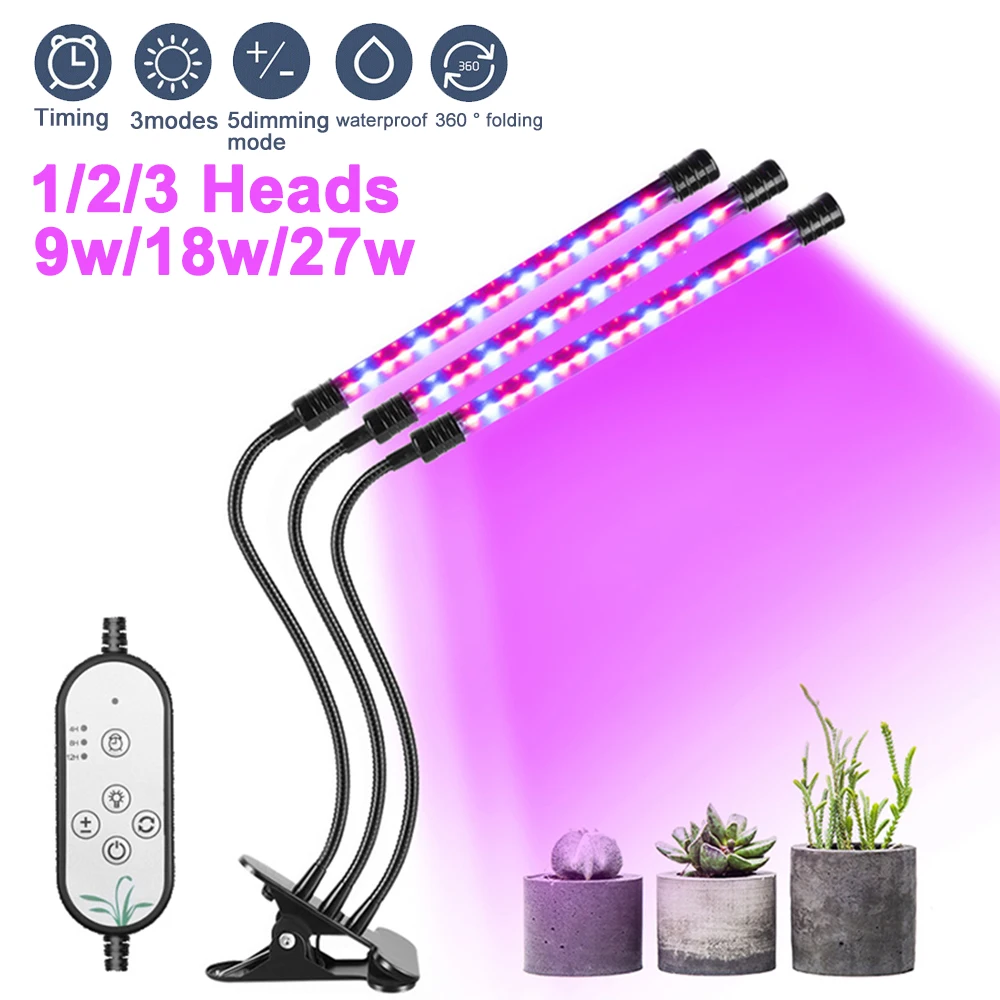 Full Spectrum LED Grow Light DC5V 9W 18W 27W Clip-on USB Powered Phyto Lamp Desktop Plant Growth Lighting for Indoor Flowers