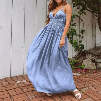 

Summer Sexy V-Neck Boho Dress Lace Strap Dresses Women 2020 New Bohemian Beach Maxi Dress Ladies Elegant Long Party Vestidos