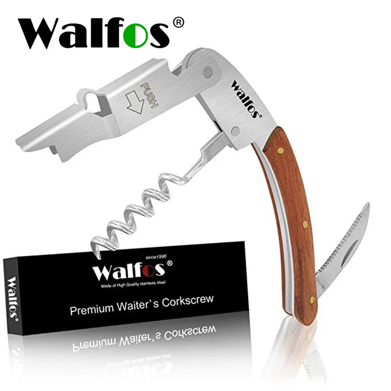 WALFOS 3 in 1 Stainless Steel Beer Bottle Opener Wine Corkscrew Foil Cutter Can Opener Wine Cork Removal Kitchen Bar Accessories