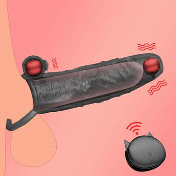 Vibrating Penis Sleeve Male Strap On Dildo Dick Reusable Condoms Enlargement Extender Male Chastity Cock Ring Sex Toys For Men 6