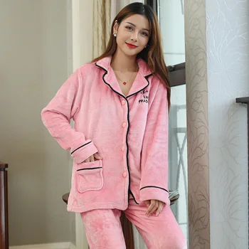 

Women's Pajamas Sexy Sleepwear Set Women Embroidery Pajama Set Long Sleeve Pant Warm Flannel Winter Homewear