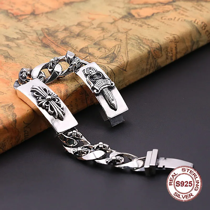 Высокое качество 925 серебряный браслет ювелирные изделия мода личности стиль ретро, Панк Крест священный Меч форма отправить подарок любителю