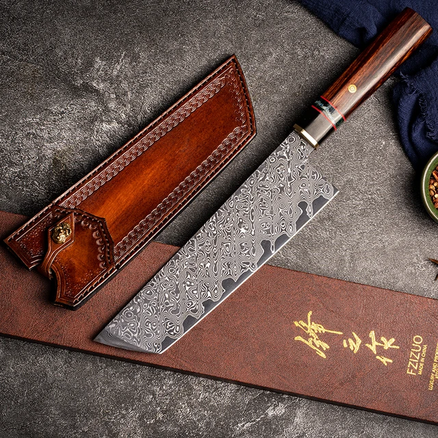 Fzizuo Damascus Acél Nakiri Zöldségkés 8Inch Sivatagi Vasfa Fogantyú Kézzel Készített Japán Stílusú Konyhai Szakács Késsel - Image 5