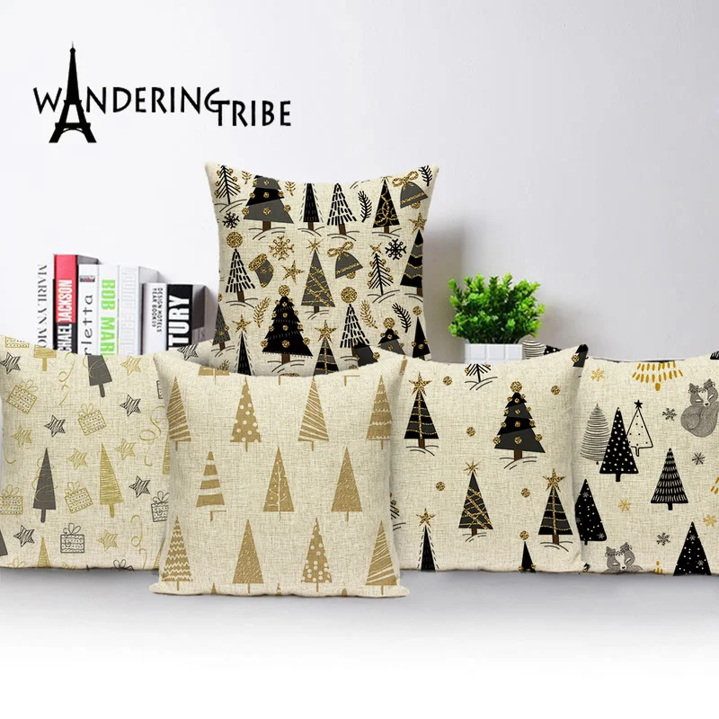 Cartoon Tree Cushion Covers Christmas Pillow Cases Deer Animal Decoration Sofa Plant Decorative Cover | Дом и сад
