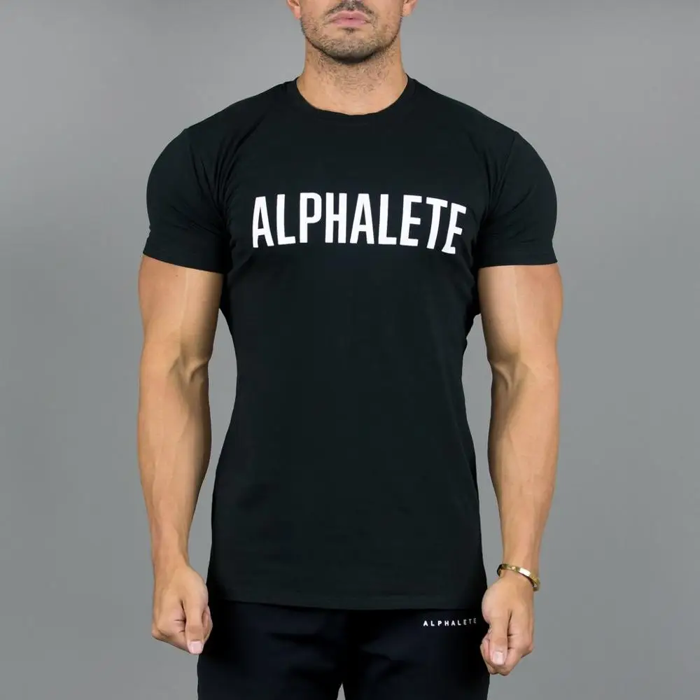 Новинка, Мужская футболка,, ALPHALETE, футболка для тренажерного зала, футболка с принтом, мужская, s, бодибилдинг, короткий рукав, рубашки для мужчин, 95% хлопок, брендовая одежда - Цвет: black 07