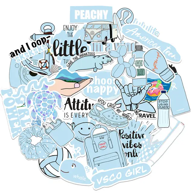 50 Pcs Cartoon Blue Vsco Stickers For Chidren Toy Waterproof