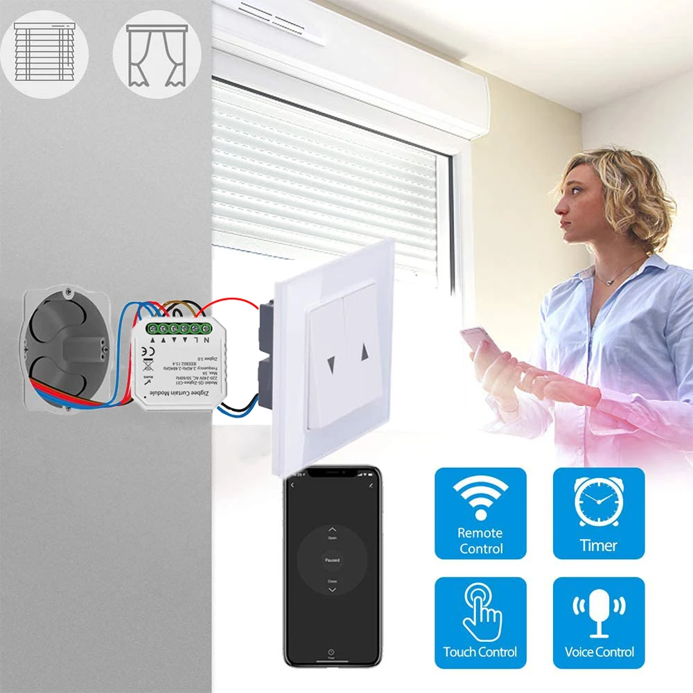 Умный модуль переключения для штор Zigbee 3 0 с моторизованным роликовым затвором и
