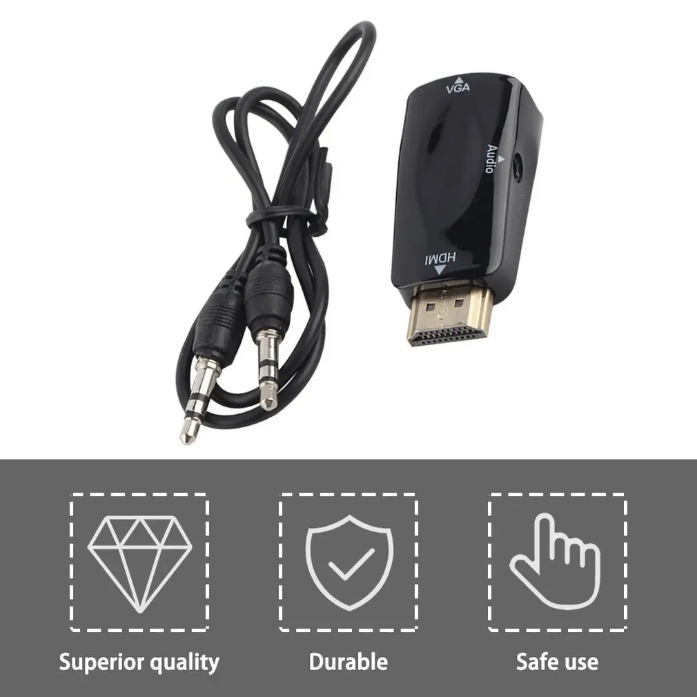 HDMI мужчина к вставной конвертер для VGA коробка адаптер с аудио кабель для ПК HDTV+ 3,5 мм аудиокабель AV для ПК черный белый