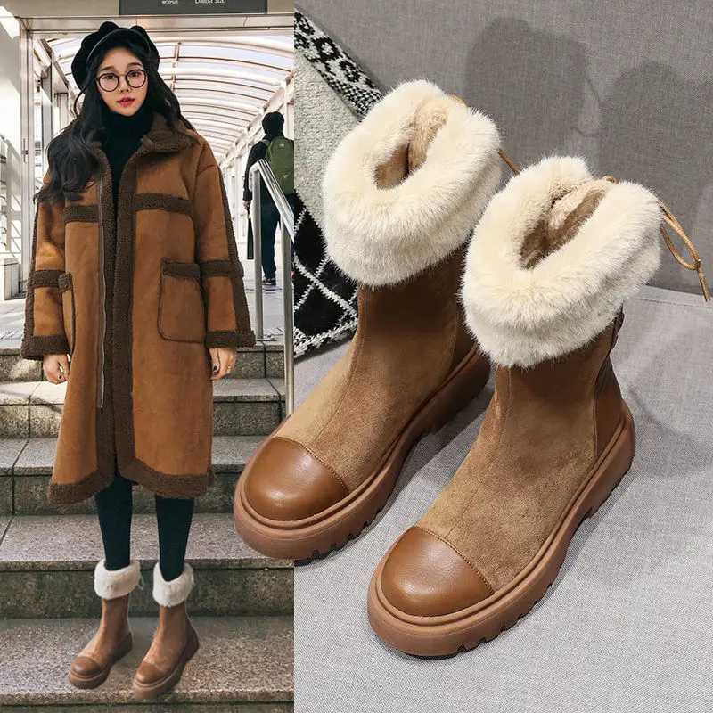 2019 NEW Fashion Women Short Snow Boots Mid Calf Female Winter Shoes
Thicken Warm Cotton Plush Back Lace up Black Brown