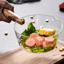Стеклянный молочный горшок с деревянной ручкой 400 мл кастрюля для приготовления салата лапша газовая плита кухонная посуда Стеклянный молочный горшок с деревянной ручкой 400 мл кастрюля для приготовления салата лапша газовая плита кухонная посуда
