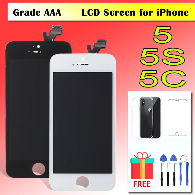 

White Black AAA LCD Screen For iPhone 5 5S 5C SE LCD Display Touch Screen Digitizer Assembly Replacement Free TPU Case +Tools