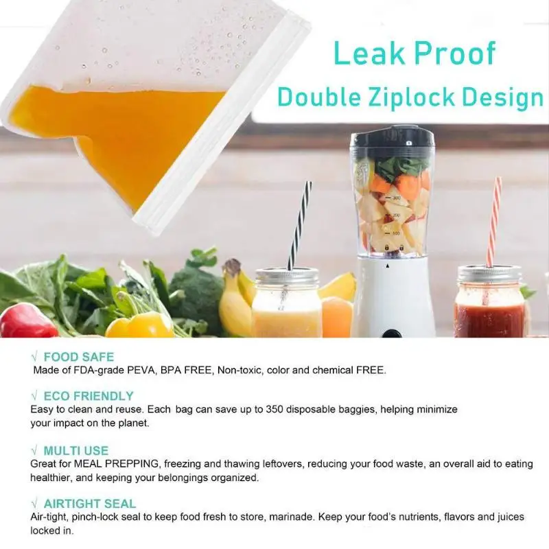 10 шт PEVA силиконовые мешки для фруктов герметичные Ziplock многоразовые свежие кухонные сумки без хлорида без BPA и разлагаемые