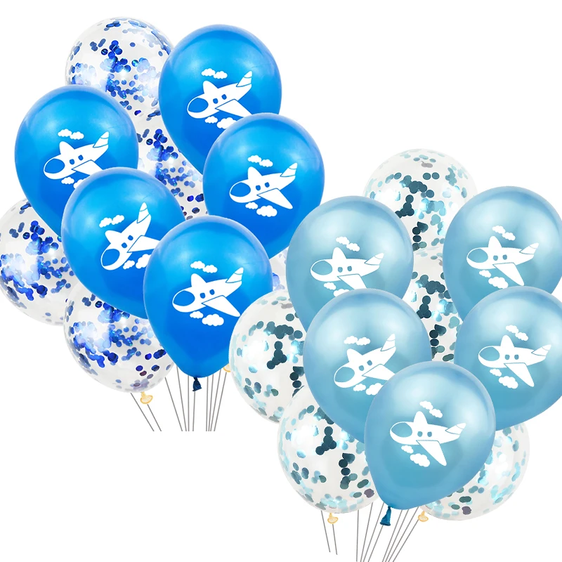 10pcs 12inch Airplane Print Party Balloon Baby Boy 1st Birthday Party Decoration Blue White Latex Ballons Baby Shower Supplies