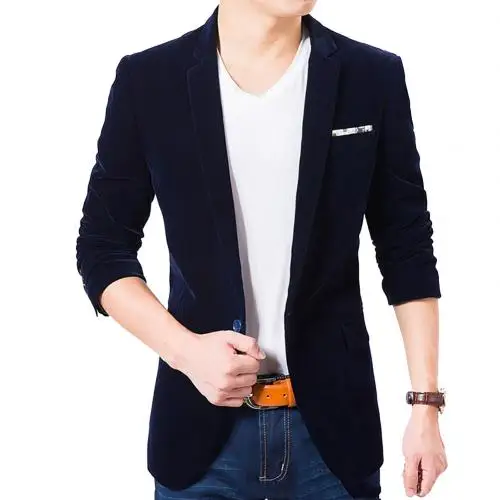 4XL мужской пиджак с длинным рукавом, приталенный Мужской Блейзер, деловой Свадебный мужской костюм, мужской костюм - Цвет: Тёмно-синий