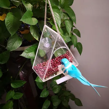 

2pcs Transparent Bird Feeder Durable Window Viewing Bird Feeders Tray Birdhouse Suction Cup Mount House Type Simple Feeder#Y20