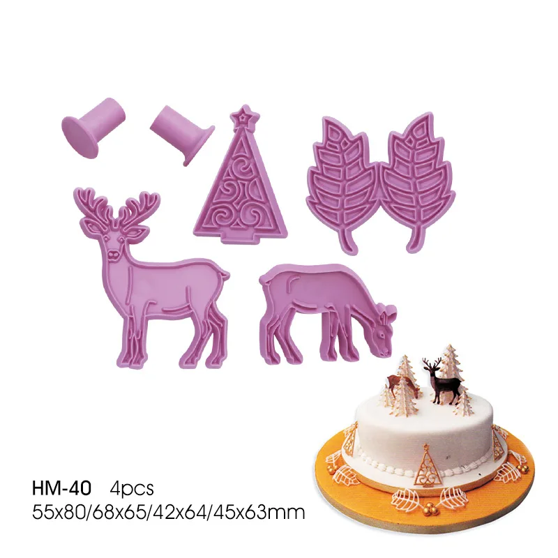 

4pcs Christmas snowman/elk/tree Cookie/ cakes Stamp Cutters Biscuit Molds Form 3D Cookie Plunger Cutter DIY Baking Mould tool