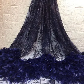 

Lake blue Lace Fabric for Dresses Latest Nigerian French Tulle Lace with beads High Quality African Feather 3d Lace Fabric