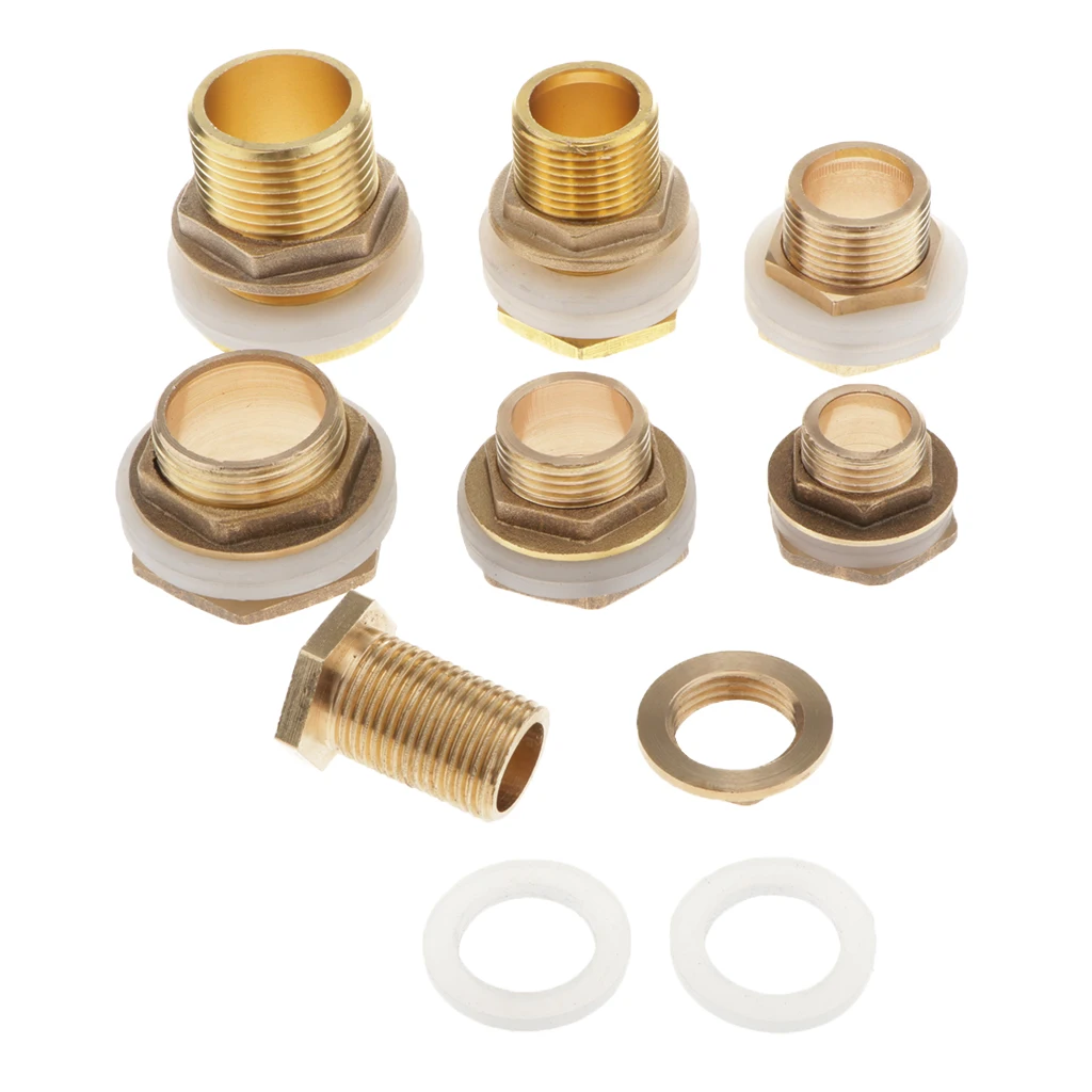 Brass Water Tank Connector Bulkhead Fitting with Rubber Ring Water Pipe Connector M1/2'' M3/4'' M1'' DN15 24mm