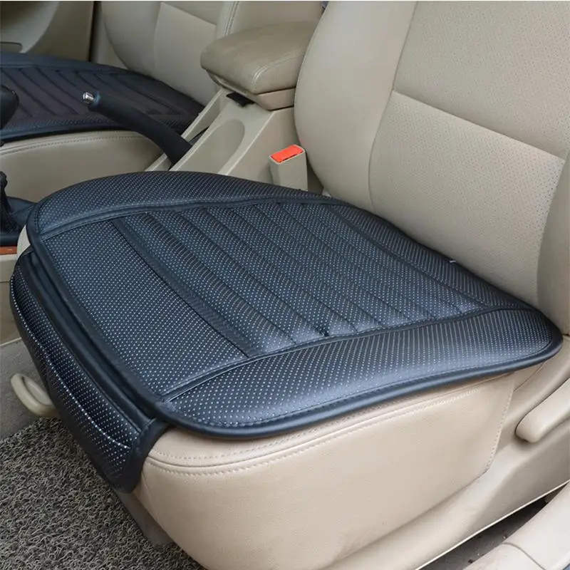 1pc Universal Car PU Leather Seat Cover Bamboo Charcoal Pad Chair Cushion Black