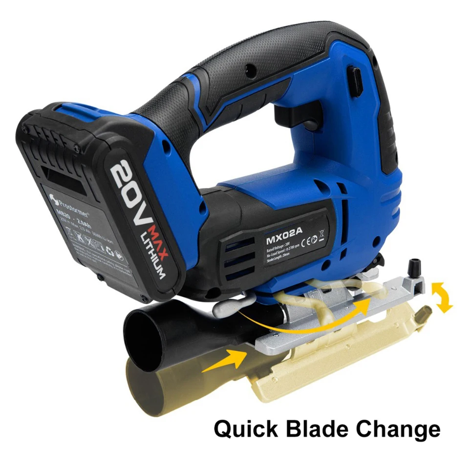 PROSTORMER 20V Jig Saw Регулируемая скорость электрическая пила с 6 лезвиями, мульти-угол джиг пила светодиодный свет руководство для деревообработки