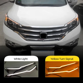 

CSCSNL 2Pcs For Honda CRV 2012 2013 2014 Car Headlight LED Eyebrow Daytime Running Light DRL With Yellow Turn Signal Light