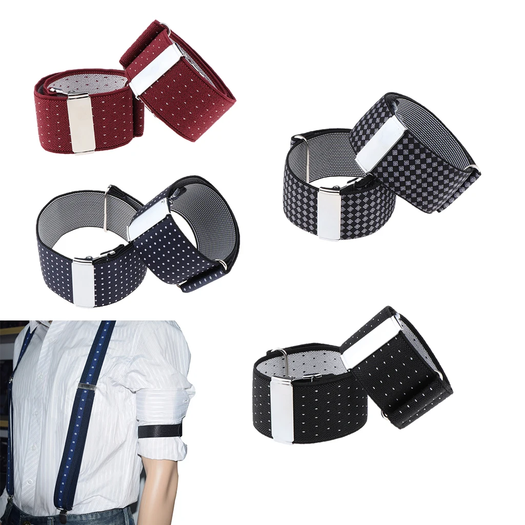 Mens Shirt Adjustable Armband Sleeve Garter Bartender Cuff Holder Sleeve Print Armband Elastic Cuff Holder Strong Metal Clip
