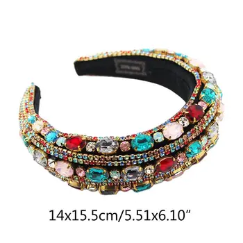 

European Luxury Glass Rhinestones Hair Hoop Baroque Wide Side Headband Headwear DXAA