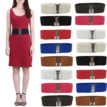 

Womens Fashion Elastic Cinch Belt 4 Wide Stretch Waist Band Clasp Buckle Elastic Waistband