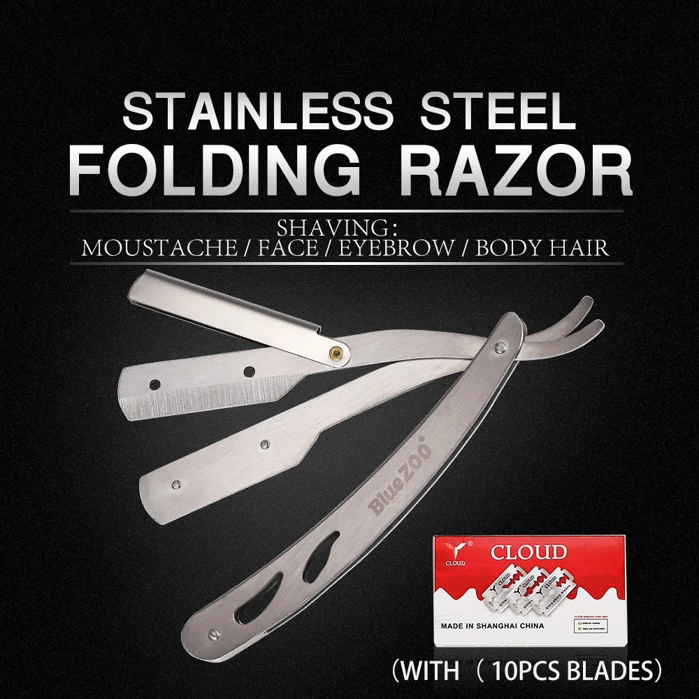 4 Pcs/Set Beard Care Stainless Steel Barber Razor Hand Shaver Thinning Razor Holder Silver 4 Piece Set