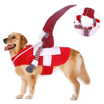 

Cute Dog Winter Christmas Plush Clothes Riding Santa Claus Warm Puppy Clothing Dog Cosplay Costume 2020 Happy New Year