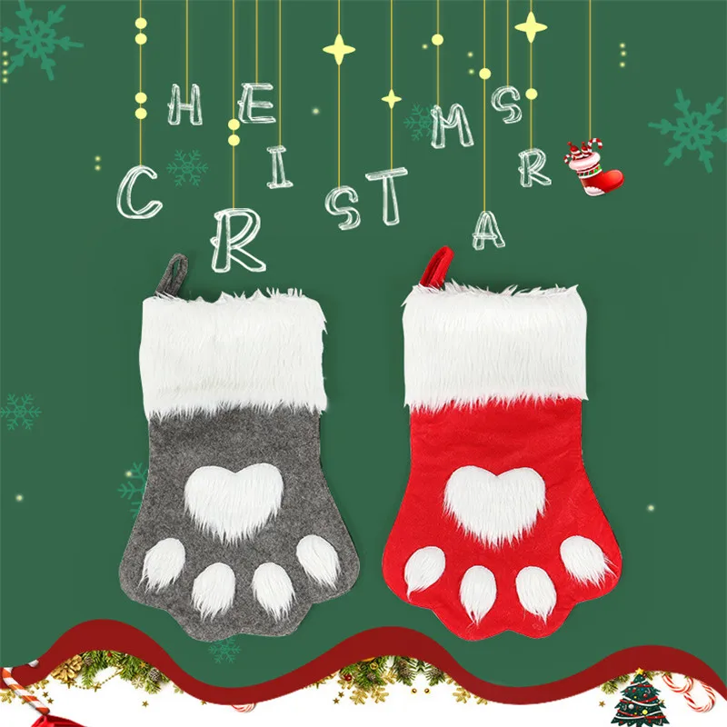 Christmas Stocking Socks Gift Bags Holder Personalize Pet Dog Cat Paw Xmas Tree Hanging Pendant New Year Decorations For Home