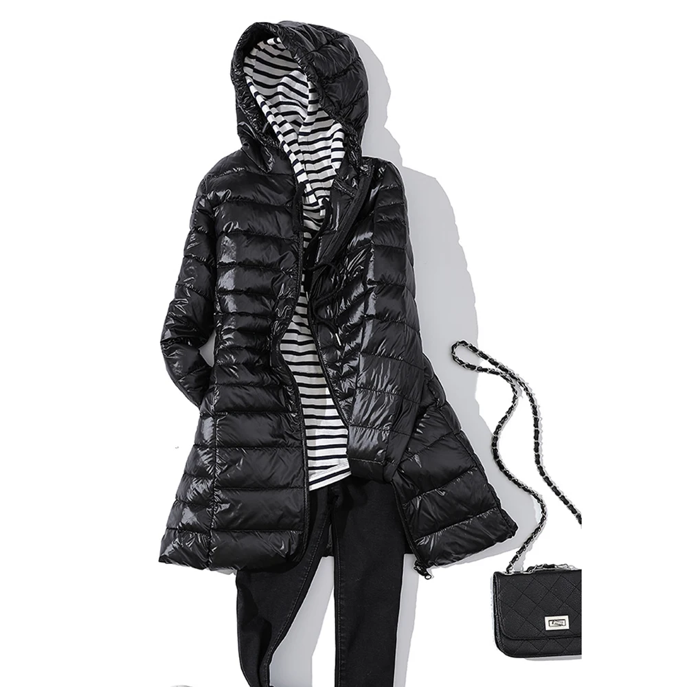 

Lovirs 7XL Winter Woman Padded Hooded Long Jacket Duck Down Female Overcoat Ultra Light Slim Solid Jackets Coat Portable Parkas