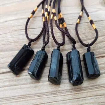 

Men Women Black Faux Tourmaline Stone Pillar Pendant Rope Necklace Jewelry Gift