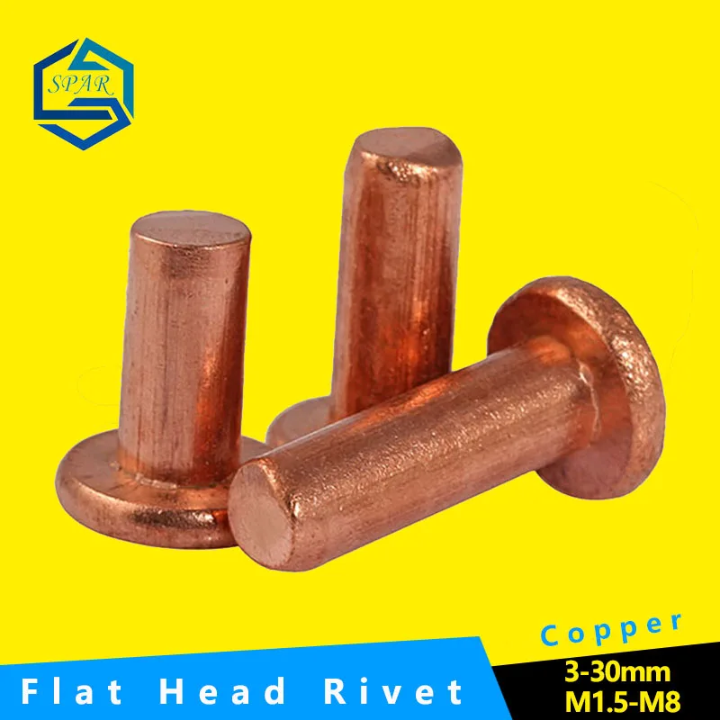 Copper Solid Rivets Knock Flat Head Rivet Flat Head Copper Rivets Solid Brass Rivet [M1.5 M2.0 M2.5 M3 M4 M5 M6 M8] GB109 rivets and fasteners rivets and screws