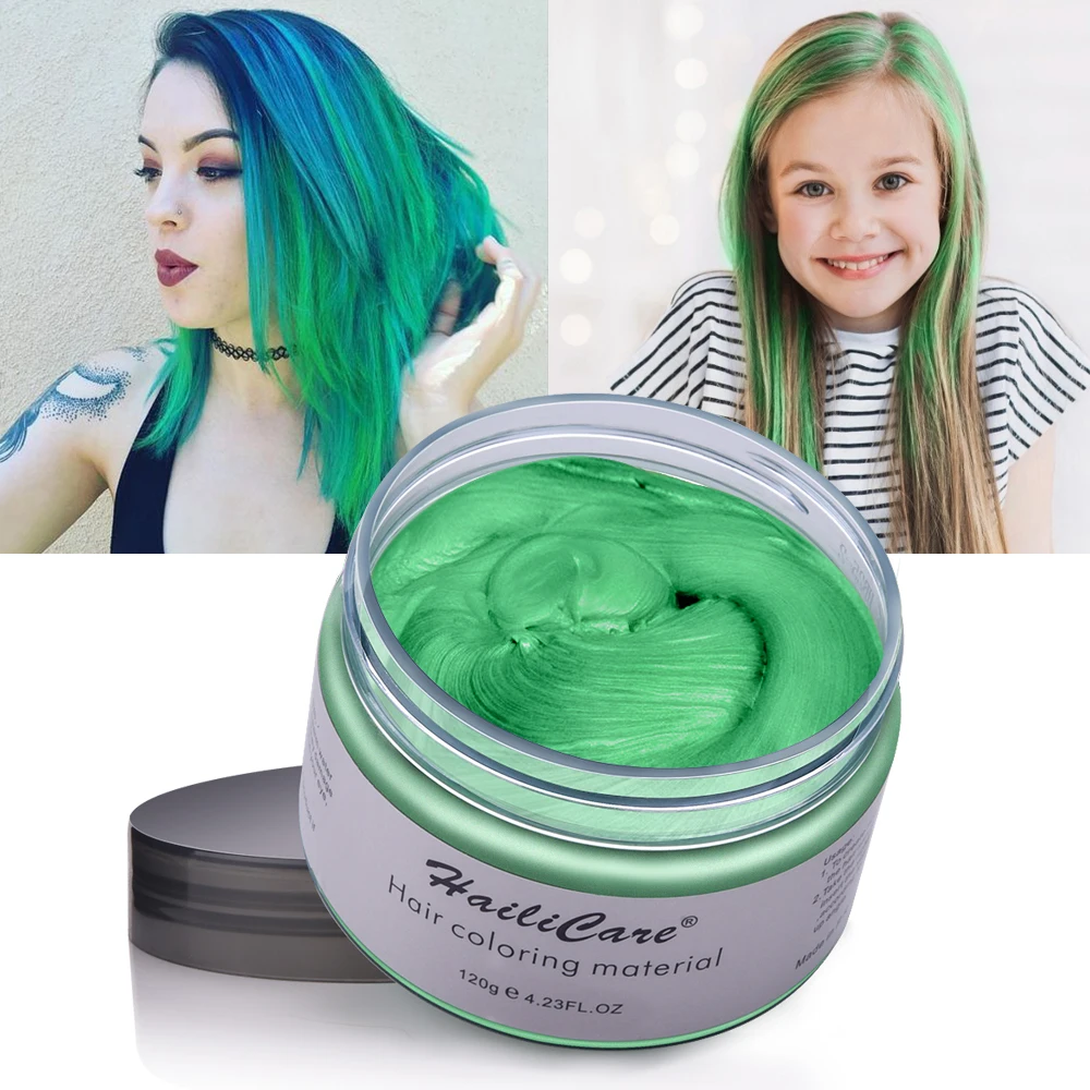 Green Hair Wax HailiCare Восковая краска для волос, временная краска для волос, моментальная серебристо-серая краска для волос, Натуральный Матовый крем для прически, вечерние - Цвет: Green Hair Wax