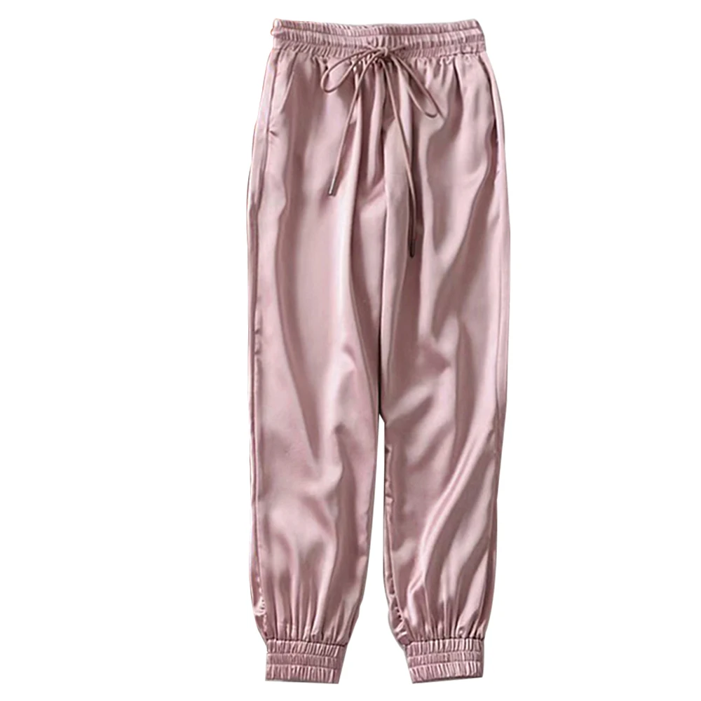 Летние атласные брюки с большим карманом, женские блестящие спортивные брюки с лентами, BF Harajuku, женские спортивные штаны для бега - Цвет: pink B
