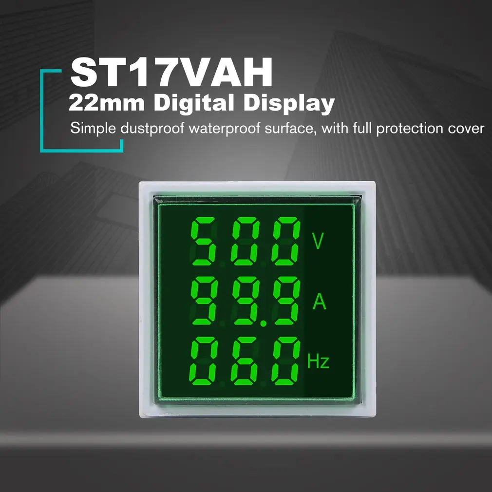 Green SINOTIMER 22 мм Индикатор квадратный светодиодный цифровой Напряжение, частота тока метр сигнальные огни комбо-метр тестер ST17V AH - Цвет: Green