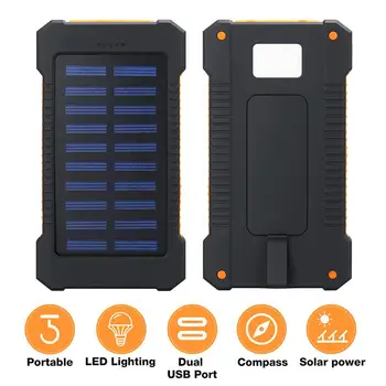 

Top 30000mah Solar Power Bank Waterproof Solar Charger 2 Dual Usb Port Travel External Charger SUN Powerbank Compasses LED Light